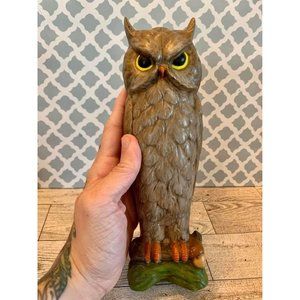 Owl figurine - retro owl decor 8-9” yellow eyes moody owl brown figurine